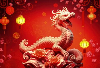 Obraz premium Chinese New Year Dragon Statue - Snake Statue - Chinese Perfect Background - Perfect Any Project