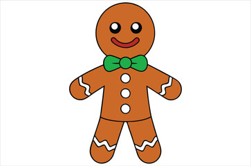 Cute Christmas gingerbread man in flat style isolated on white background. Christmas cookies, Vector illustration
