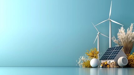 Sustainable Living and Renewable Energy Concept with Wind Turbines and Solar Panels