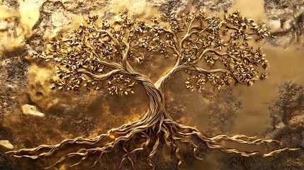 Golden World Illustration Featuring Elegant Metallic Tones and Luxurious Details