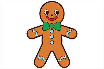 Cute Christmas gingerbread man in flat style isolated on white background. Christmas cookies, Vector illustration