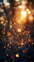 A mesmerizing display of golden bokeh lights in a natural setting, evoking warmth and tranquility.