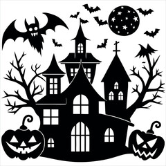 halloween background with house and pumpkin