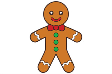 Cute Christmas gingerbread man in flat style isolated on white background. Christmas cookies, Vector illustration