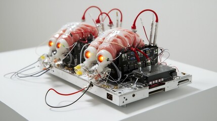 Nerve Impulse and Processor Merging Into a Neural Bio Signal Tracker on White Background