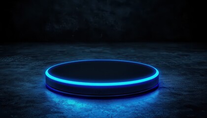Illuminated circular display platform on a dark backdrop for creative presentations.
