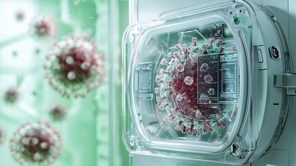 Interactive Bio Surveillance Device with Virus Detection and Digital Screen on Pastel Green Background