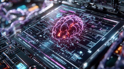 Nerve AI and Holograph Blending into Intelligent Biotrace Interface on Lavender Background