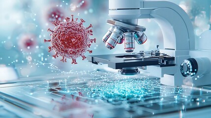 Virus Particle Microscope and Cloud Forming a Remote Diagnostic Device on White Background