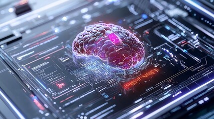 Nerve AI and Holograph Blending into an Intelligent Biotrace Interface on Lavender Background