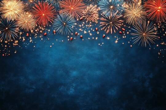 Colorful Fireworks Display Against a Dark Blue Background