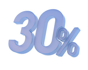 Thirty percent on white background. Isolated 3D illustration