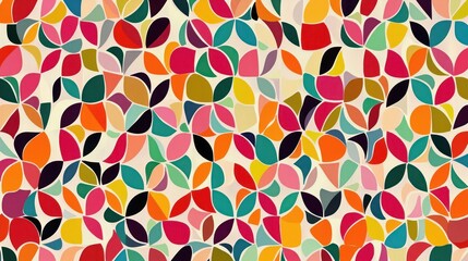 A colorful seamless geometric pattern featuring overlapping shapes, ideal for digital backgrounds or textiles