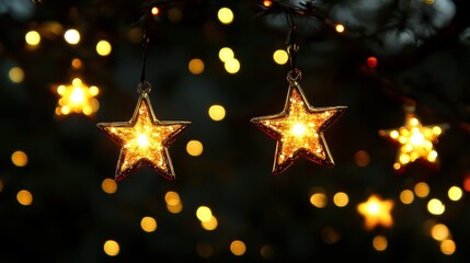 Two star-shaped lights illuminate a tree, creating a festive atmosphere perfect for celebrating the holiday season.