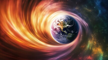 Earths gravitational fields being disturbed with flickering changes in light and color.