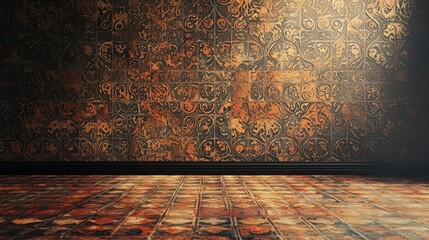 A dynamic image of a wall adorned with patterned wallpaper, creating a lively and inviting atmosphere