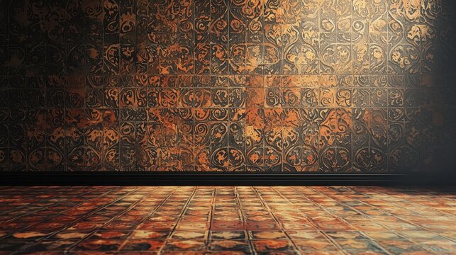 A dynamic image of a wall adorned with patterned wallpaper, creating a lively and inviting atmosphere