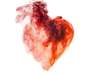 Heart shape created with swirling red and white smoke on a transparent background.