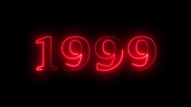 1999 neon line text. Abstract 1999 neon text animation, Glowing neon number text background 4k video.