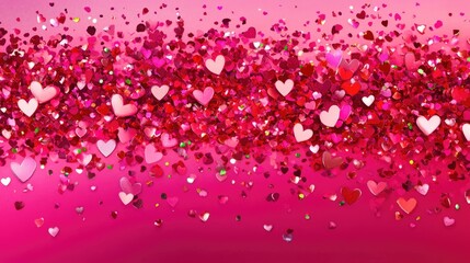 Colorful Glittering Heart Shapes Over Soft Pink Background