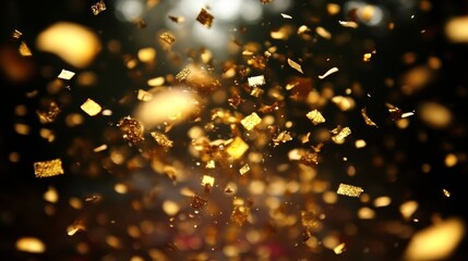 A festive scene showcasing shimmering gold ornaments gracefully suspended in the air, capturing the spirit of Christmas celebration and holiday joy.