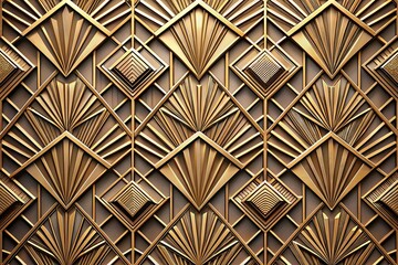 Elegant embossed geometric wallpaper background featuring art deco motifs, symmetrical design, and refined gold details.