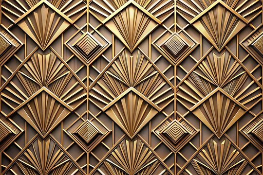 Fototapeta Elegant embossed geometric wallpaper background featuring art deco motifs, symmetrical design, and refined gold details.
