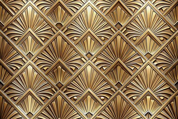 Decorative embossed art deco wallpaper featuring symmetrical gold patterns, fan designs, and refined geometric details.