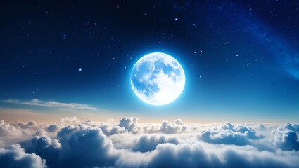 Naklejka premium Romantic Moon In Starry Night Over Clouds 
