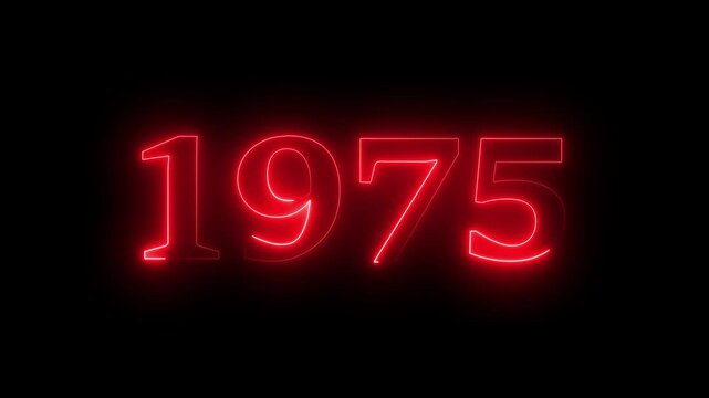 1975 neon line text. Abstract 1975 neon text animation, Glowing neon number text background 4k video.