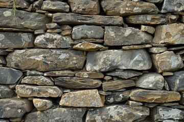  Old grey and brown long stone wall. Detailed photo textured background