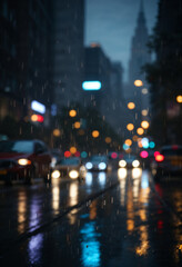 Obraz premium Rainfall on city streets, urban background, stormy clouds, wet environment