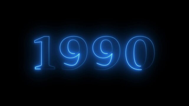 1990 neon line text. Abstract 1990 neon text animation, Glowing neon number text background 4k video.