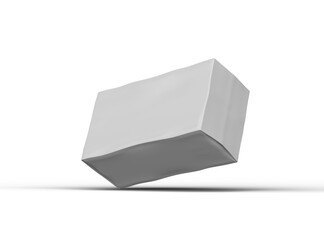 Rendered image of a white rectangular dented box on a light background