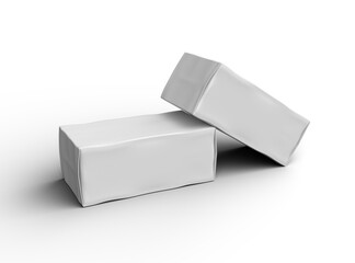 Rendered image of a white rectangular dented box on a light background