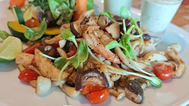 Mushroom Salad with Shrimp Sauce