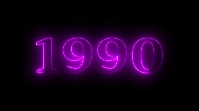 1990 neon line text. Abstract 1990 neon text animation, Glowing neon number text background 4k video.