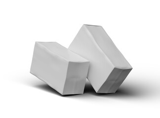 Rendered image of a white rectangular dented box on a light background
