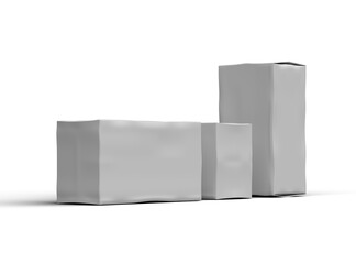 Rendered image of a white rectangular dented box on a light background