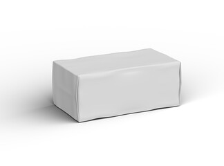 Rendered image of a white rectangular dented box on a light background