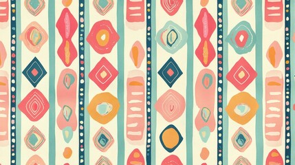 A playful fabric pattern featuring whimsical geometric designs, perfect for children's clothing and accessories