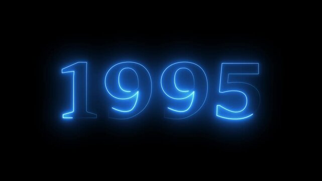1995 neon line text. Abstract 1995 neon text animation, Glowing neon number text background 4k video.