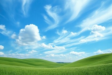 Obraz premium Lush Green Hills Under a Bright Blue Sky