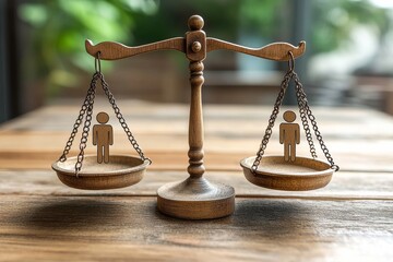  A pair of balanced scales with male and female characters on each side, showing equal opportunities for all genders. Generative AI