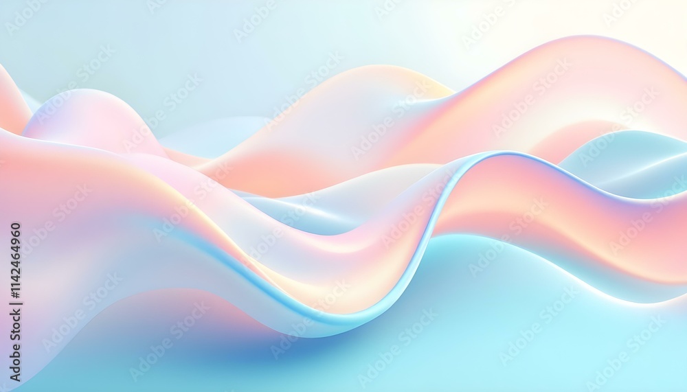 Poster Abstract pastel colors 3d wave background. Abstract background in soft pastel colors. 3D render abstract light blue curve frosted glass pattern with a gradient color on a blue background