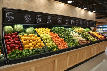 Fresh Fruits and Vegetables Display in Store