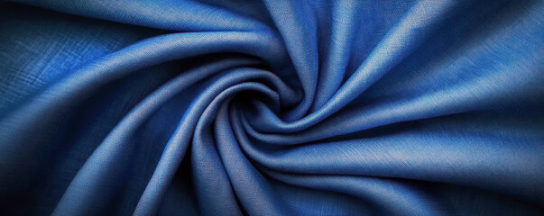 Obraz premium A stunning close-up view of a blue fabric, showcasing the intricate texture and gentle folds that create a mesmerizing spiral pattern, perfect for textile inspiration and design projects.