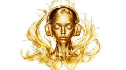 Golden goddess listening to music. Serene and luxurious. #golden #music #headphones