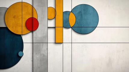 Minimalist Geometric Abstract Wall Composition with Vibrant Colored Shapes and Patterns
