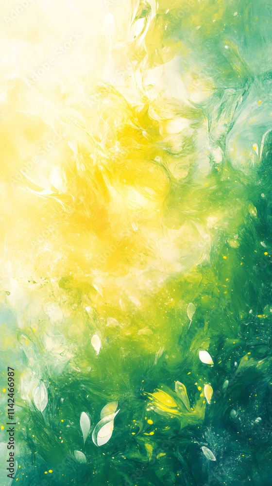Poster yellow and green fluid art creating a vibrant and mesmerizing abstract for easter, perfect for backg